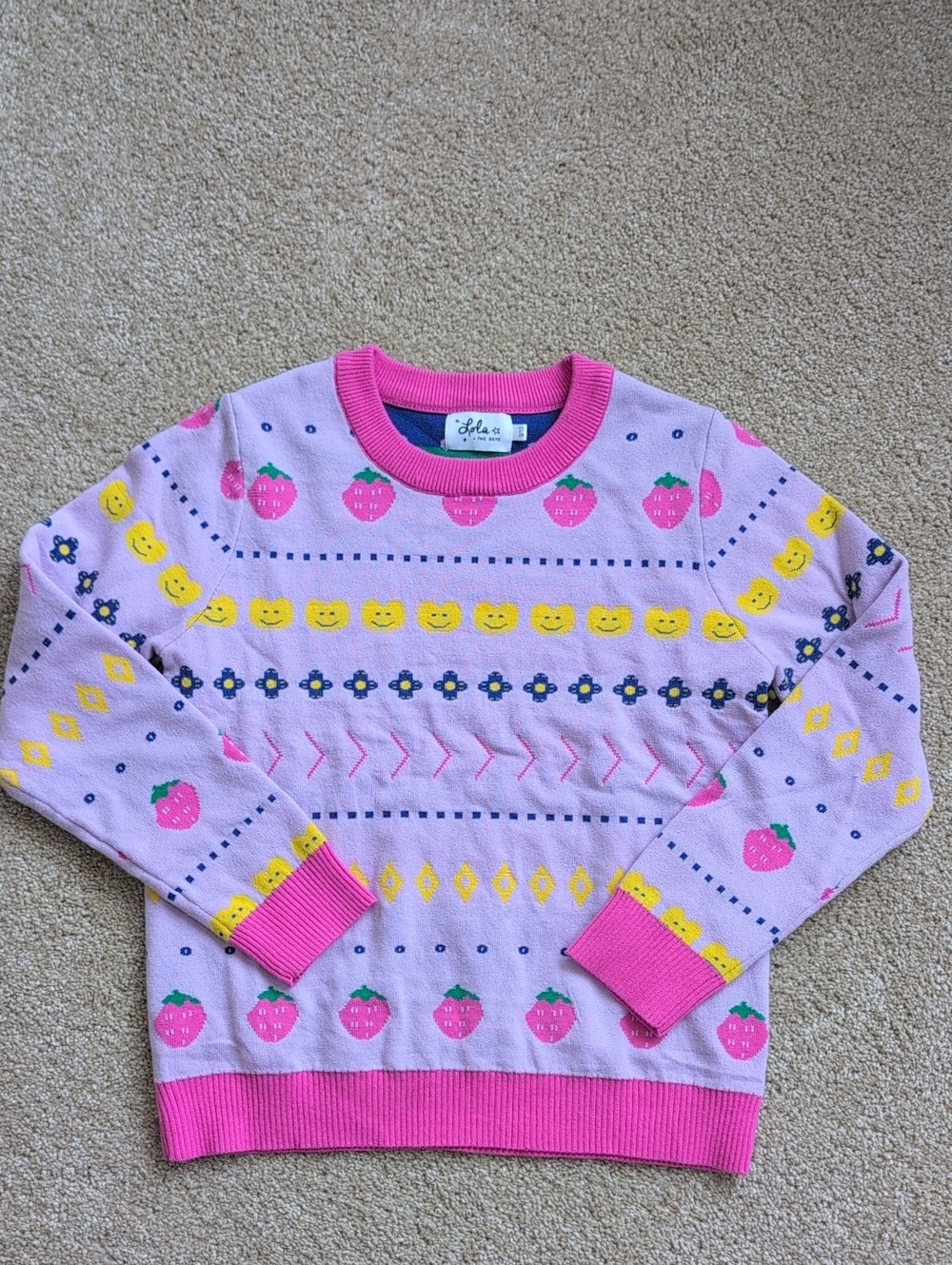 Lola + the Boys Pink Strawberry & Heart Knit Sweater